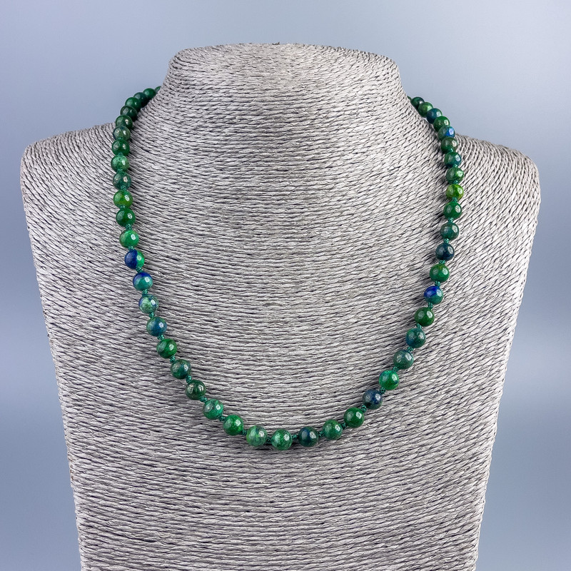 Azurite Beads Necklace with Smooth Round Beads 6.5 mm, 48 cm length +