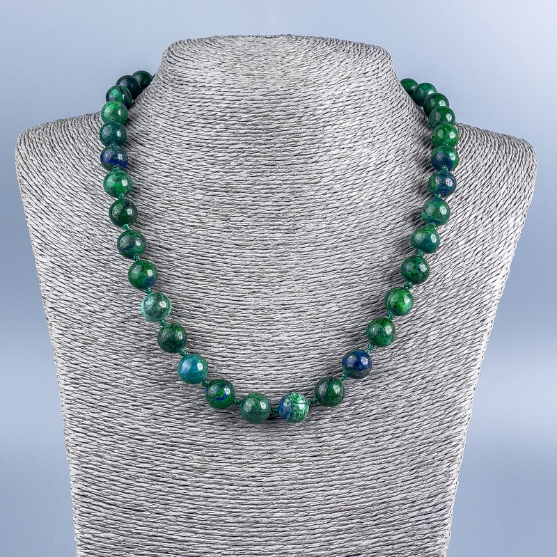 Azurite Natural Stone Necklace with Smooth Beads 10mm Diameter, 48cm Length +