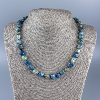 Necklace of natural stones Chrysocolla and Sodalite faceted 8x10mm +/-, length 48 cm +