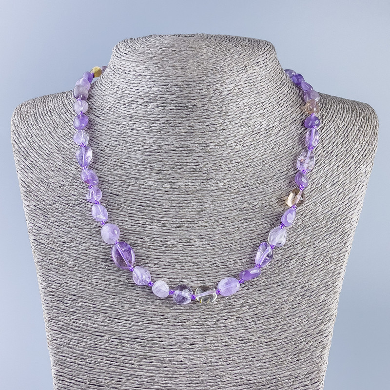 Necklace made of natural gemstone Amethyst cabochon, diameter 10x7mm±, length 50cm ±