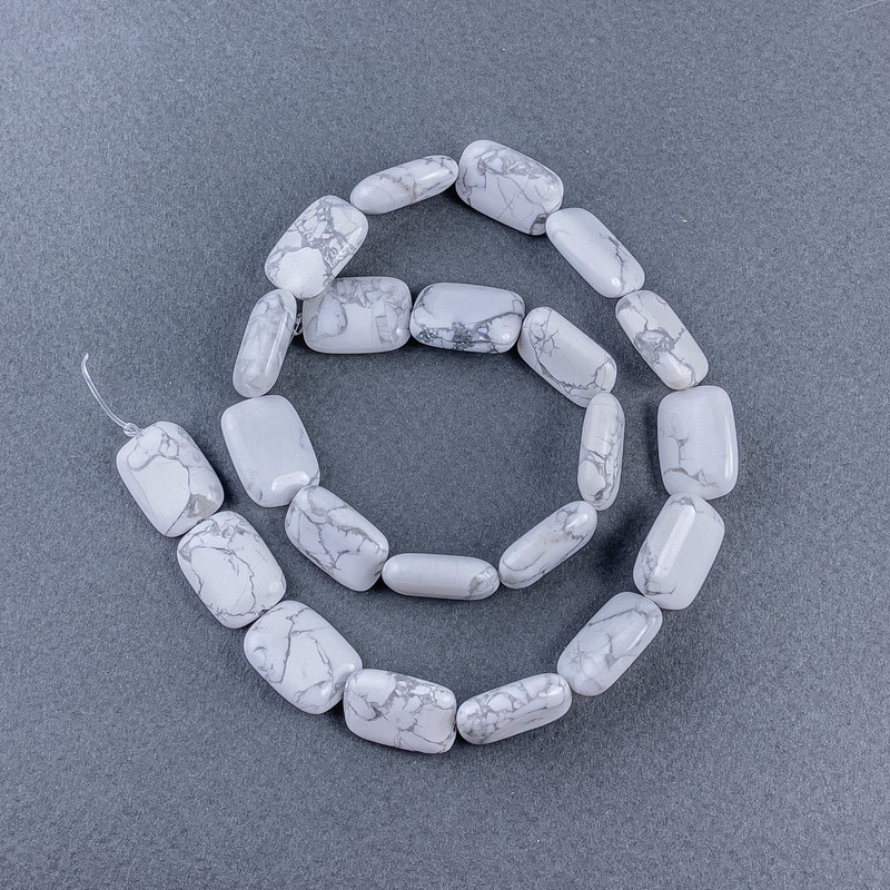 Howlite Beads natural stone, rectangle shape, 13×18×6 mm, 5mm±, thread length 40cm±