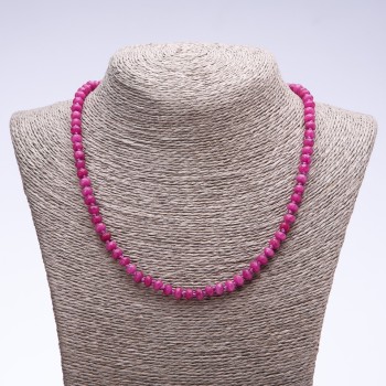 Natural Stone Necklace of Turmaline "Turmaline" (handmade) dark pink faceted rondelle, 6x4 mm diameter, length 50 cm