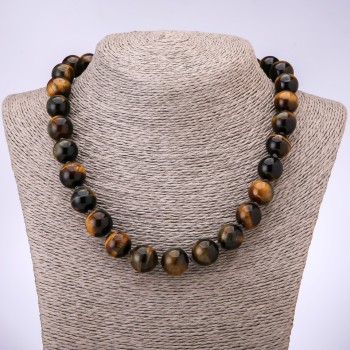 Bull's Eye (Hawk's Eye) Bead Necklace, Smooth Round Beads 14mm, 48cm