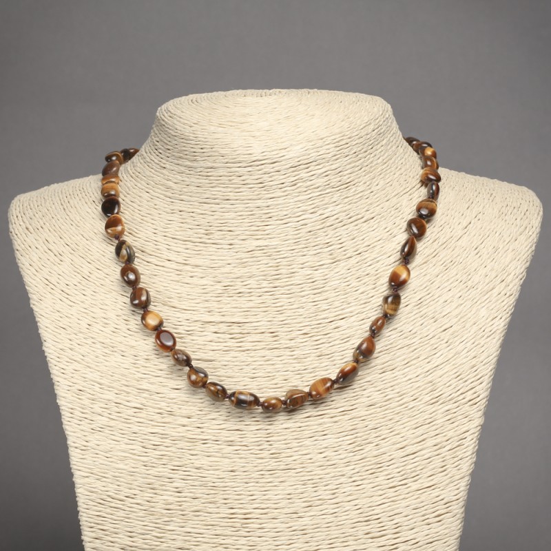 Tiger's Eye Necklace, natural stone, faceted beads, diameter 6x8mm, length 45cm