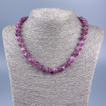 Gems Necklace of Natural Tourmaline Rubellite Grenulated Bead, 10mm diameter ±, length 48cm ±