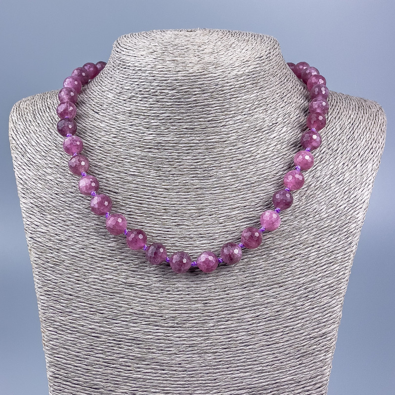 Gems Necklace of Natural Tourmaline Rubellite Grenulated Bead, 10mm diameter ±, length 48cm ±
