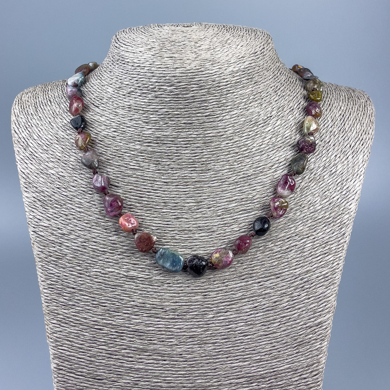 Necklace made of natural tourmaline tumbled, diameter 11×9 mm ±, length 50 cm +