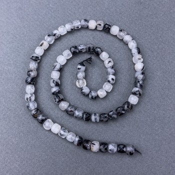 Hair Quartz Beads - Rutilated Quartz, faceted cube on thread, diameter approx. 5 mm, 5x5, 5 mm ±, length 39 cm ±