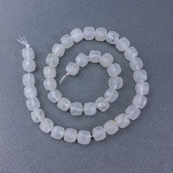 Mountain crystal Beads, natural faceted cube gemstone on thread, 9x9 mm diameter, approx. 38 cm length
