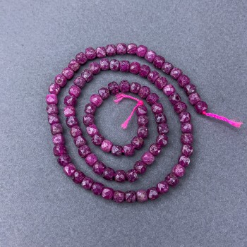 Ruby Beads Natural Gemstone Faceted Cube on Thread, 4x4 mm ±, Length 39 cm ±