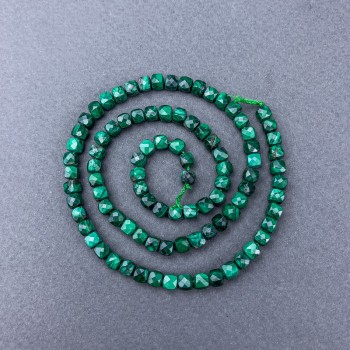 Malachite Beads natural gemstone faceted cube on thread, diameter 4x4 mm±, length 39 cm±