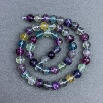 Fluorite Beads natural stone smooth sphere, 10 mm ± diameter on thread, length 40 cm+