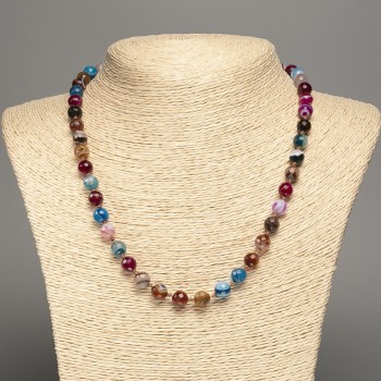 Agate Bead Necklace, Multicolor Faceted Ball, 8mm Diameter, 49cm Length +