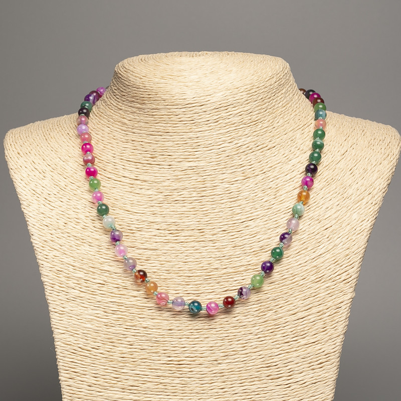 Necklace made of natural stone Agate multicolor smooth beads 6mm diameter, 47cm length +