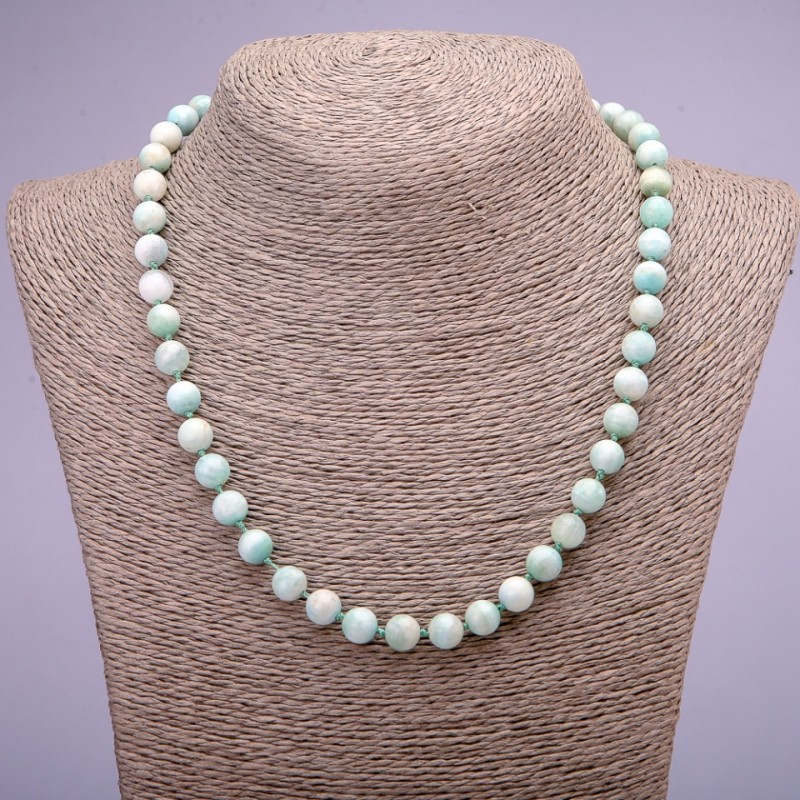Larimar Bead Necklace with Natural Stone Smooth Round Beads, diameter 8(±)mm, length 45cm