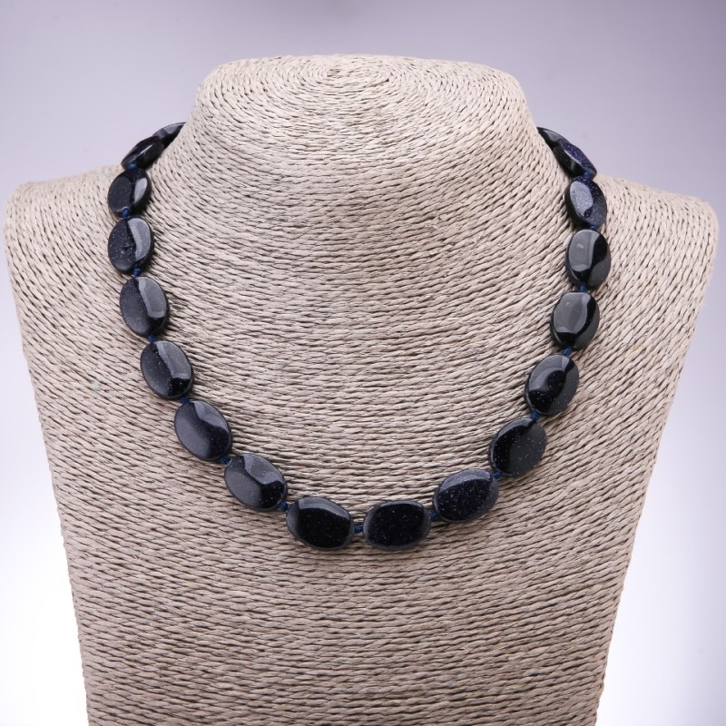 Necklace of Aventurine stones (synthetic) "Blue Sand" Cairo night flat oval, diameter 13x18mm, length 45cm