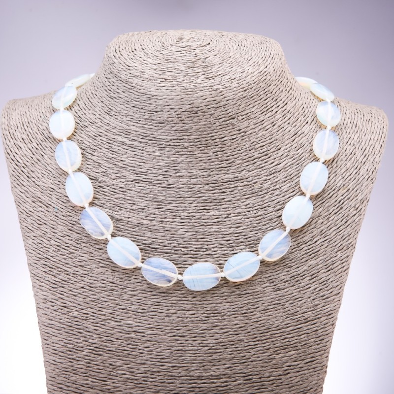 Moonstone Opalite Necklace (synthetic) flat oval, diameter 13×18mm, length 45cm