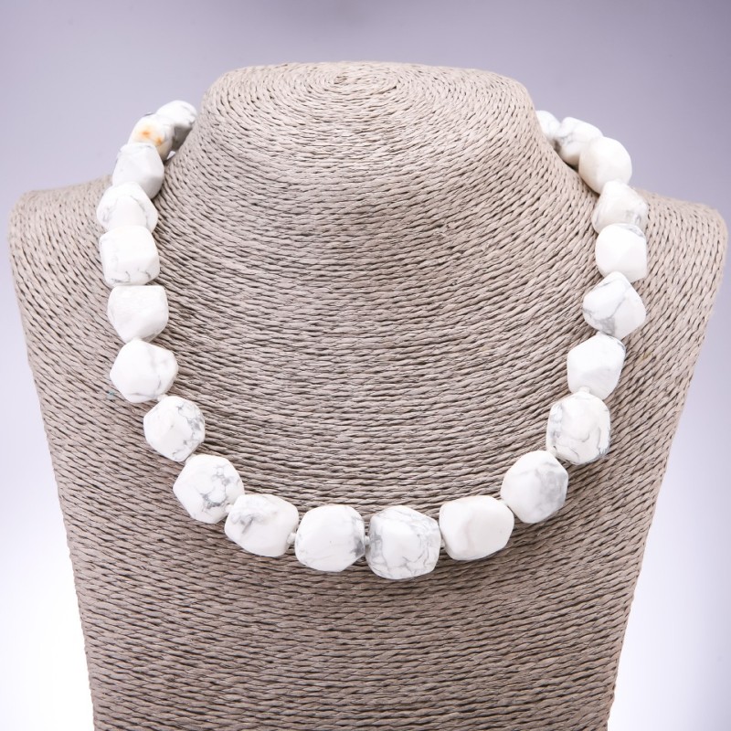 Natural Chalcedony Bead Necklace, Hexagonal Cut, 13x15 mm, length 50 cm
