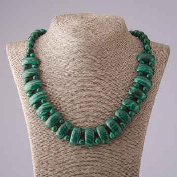 Cleopatra Necklace Malachite (natural) chain 12×25 mm and bead 10mm L50cm