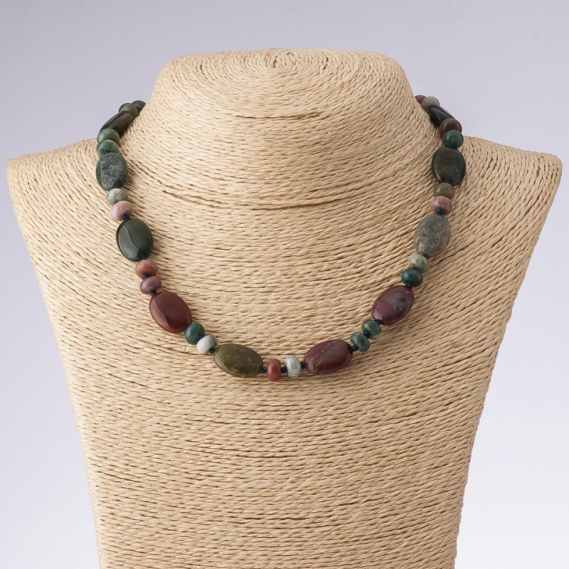 Necklace of Multicolored Jasper Oval and "Bead" Shape, 45 cm length, 13×18 mm oval beads and 8 mm discs
