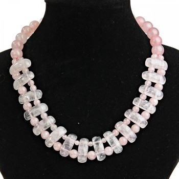 CLEARANCE Cleopatra Necklace of Pink Quartz 25×12mm Oval Elements and 12mm Beads, 47cm Length