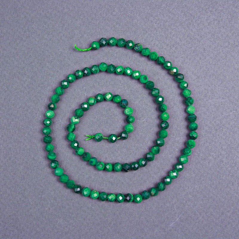 Malachite Beads natural stone faceted ball, diameter 4 mm± on thread, length 40 cm+