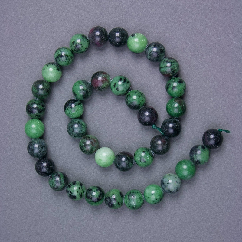Zoisite Beads natural stone smooth sphere, diameter 10.5 mm+- on thread, length 39 cm+
