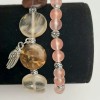 Set of Chalcedony Bracelets, 6.5 mm smooth bead, 15 mm circle, with silver inserts on elastic, length 18 cm+