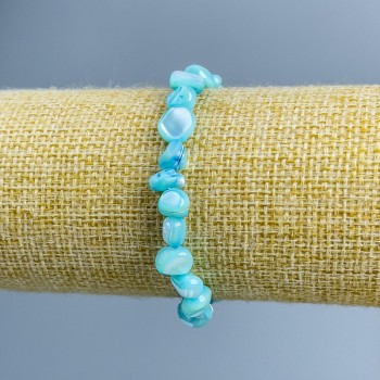 Blue Pearlized Turquoise Bead Bracelet, faceted, diameter 8×6mm, stretchy, length 18cm