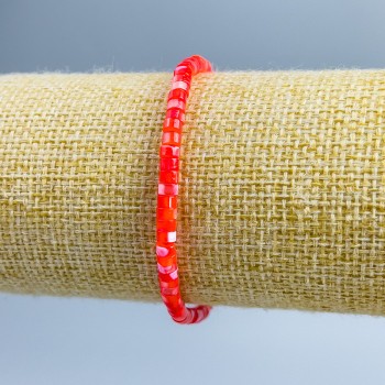 Bracelet - Red-toned Mother-of-Pearl Disc Beads, 4x2 mm, Elastic, 18 cm