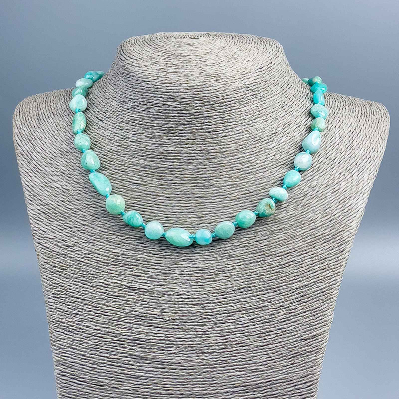 Necklace made of Amazogite and Larimar, natural stone tumbled, diameter 12x8 mm +/-, length 48 cm +