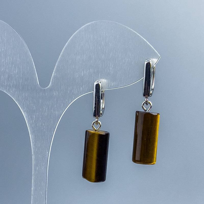 Tiger's Eye Cylinder Earrings, diameter 16.5×8mm±, English clasp