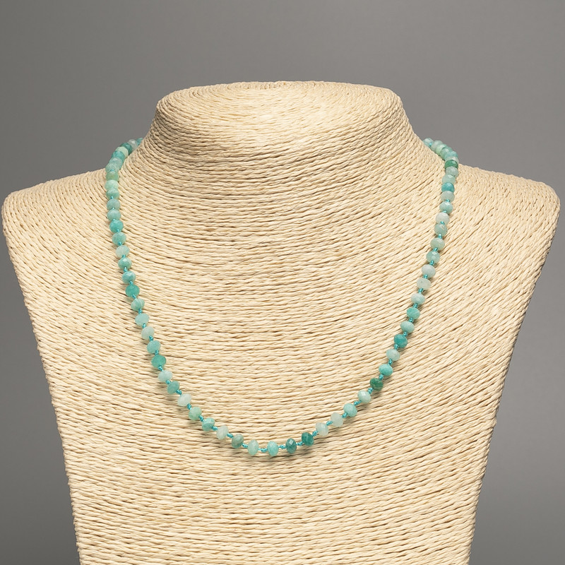 Amazonite Bead necklace with Natural Stone, faceted rondel, diameter 5×3.5 mm, length 47 cm +