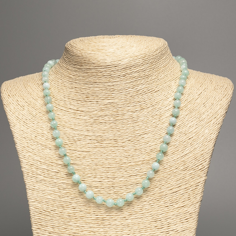 Larimar Necklace of Natural Stone, smooth round beads, diameter 6.5mm, length 51cm