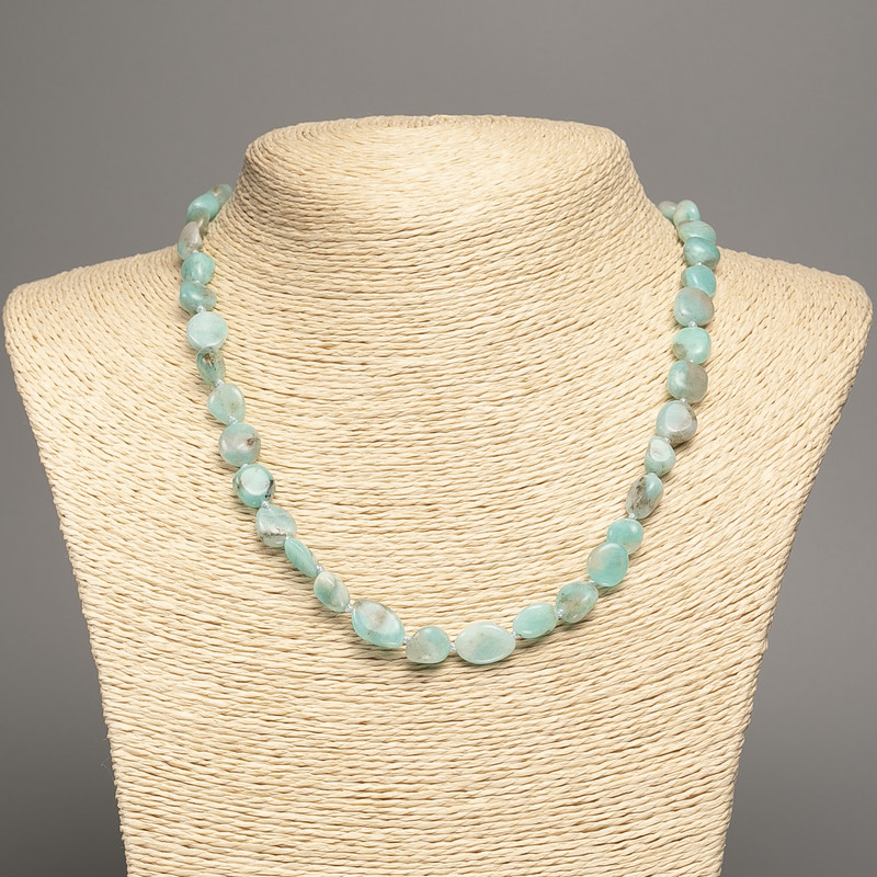 Necklace of Amazonite natural stone, tumbled, diameter 8×10mm, length 48 cm +