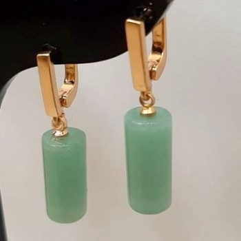 Earrings Jade natural stone cylinder, diameter 17.5×8 mm ±, length 3.5 cm ±