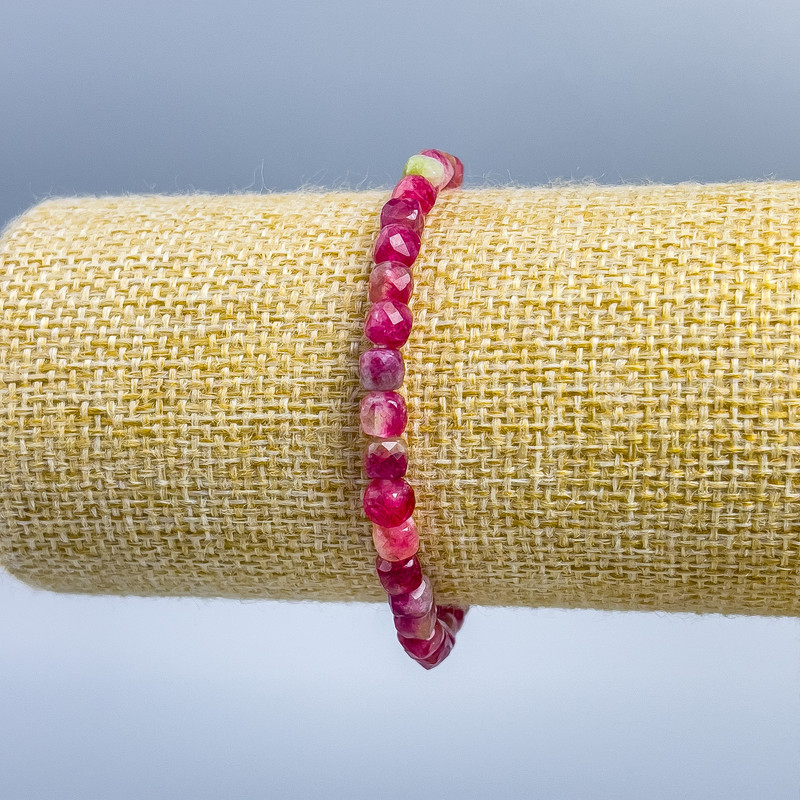 Bracelet Multicolored Tourmaline natural stone faceted cube, diameter 5x5mm±, length 18cm (stretch)