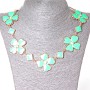 Necklace with Diamonds and Flowers in Gold-Toned Metal and Aquamarine Gloss (15-35 mm)