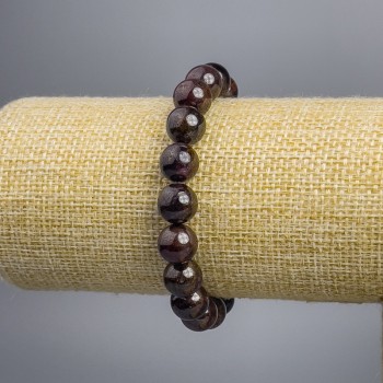 Bracelet Garnet natural stone smooth bead, diameter 10mm±, length 18cm stretch