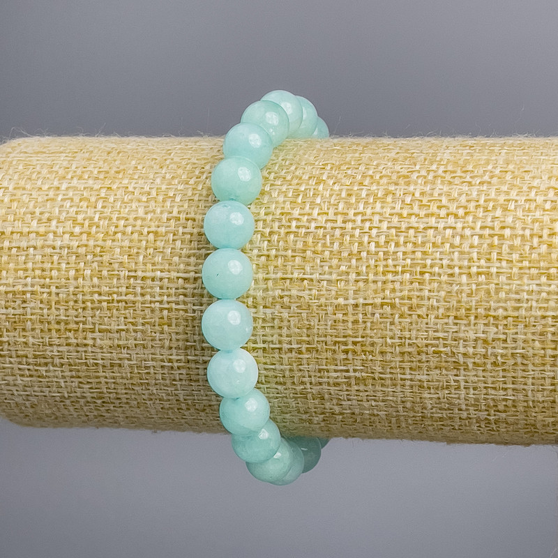 Aquamarine gemstone bracelet, azure smooth bead, diameter 8+-mm, length 18cm stretch