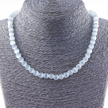Cat's Eye Bead Necklace 8mm Gray, 40cm
