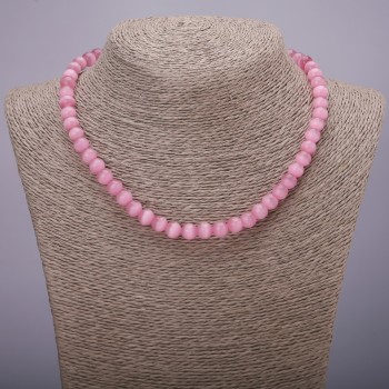 Cat's Eye Pink Smooth Bead Necklace, diameter 8± mm, length 42 cm