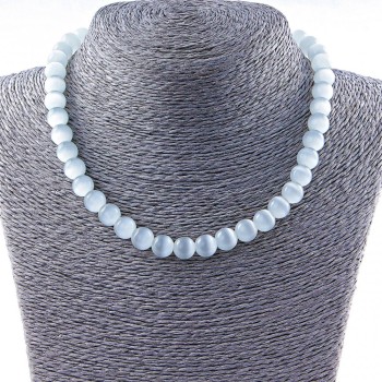 Cat's Eye Bead 10mm Round Grey Necklace, 40cm