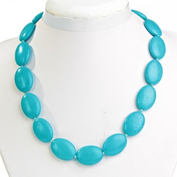Blue Turquoise Necklaces Oval Beads 18×24 mm, length 46 cm