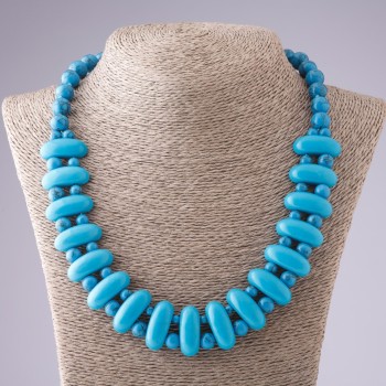  Cleopatra Turquoise Blue Chain Necklace 10x25 mm and Bead 10mm L50cm