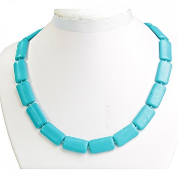 Blue Turquoise Necklace Rectangular Beads 14x25mm, 49 cm length