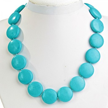 Blue Turquoise Bead Necklace (individual) Coin 22mm, length 45cm