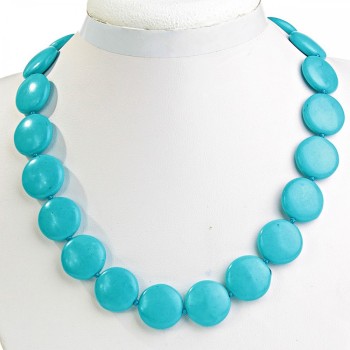 Blue Turquoise Beads (loose) Coin 20mm, length 46cm