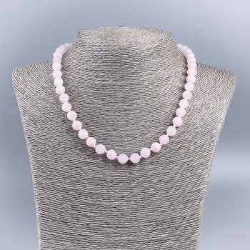 Natural Stone Necklace Pink Quartz Faceted Bead Opaque, 8mm Diameter, 48cm Length