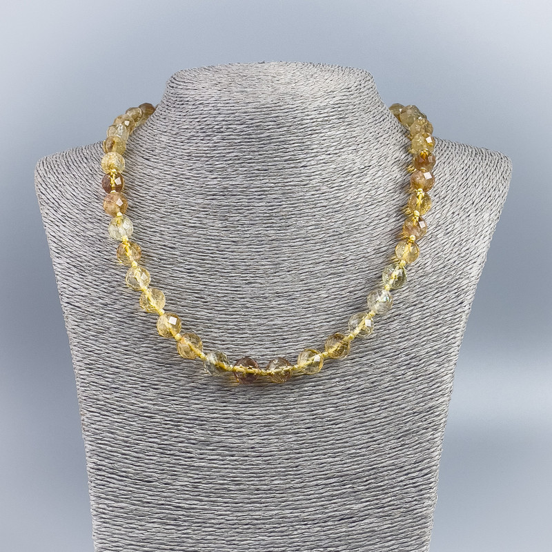 Necklace made of natural gemstone Citrine faceted ball, diameter 9-10 mm ±, length 48 cm ±